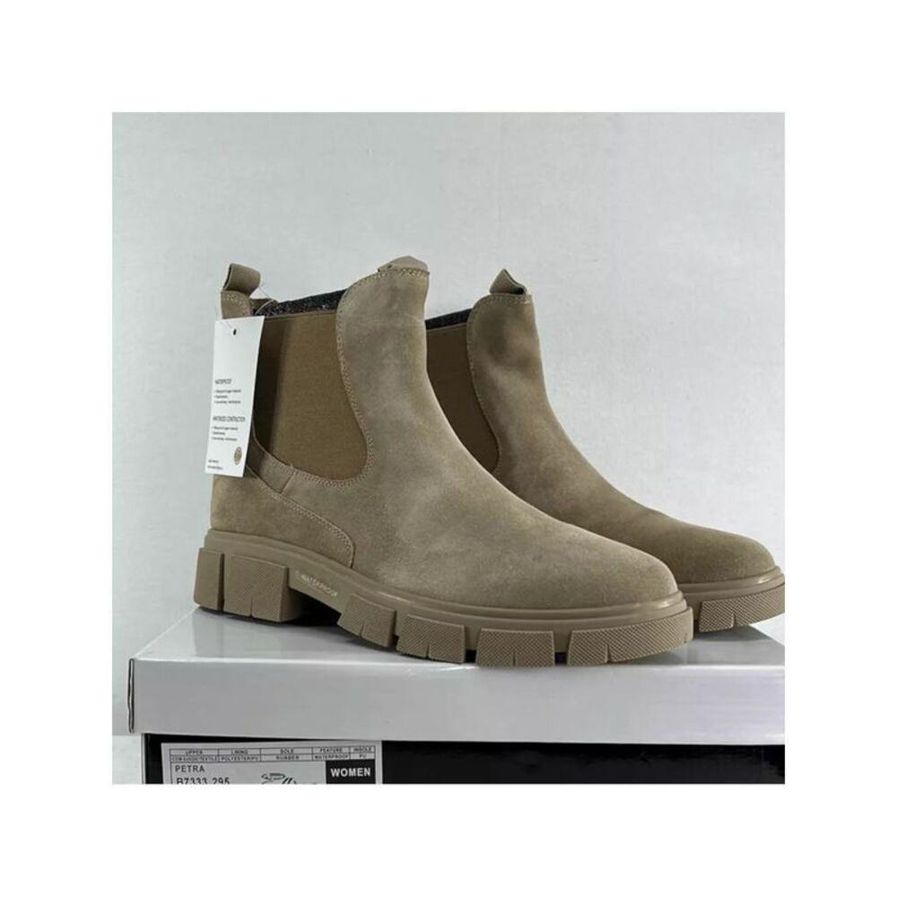 AQUA COLLEGE Womens Beige Dual Pull-Tabs Petra Round Toe Chelsea Boot 8.5 M